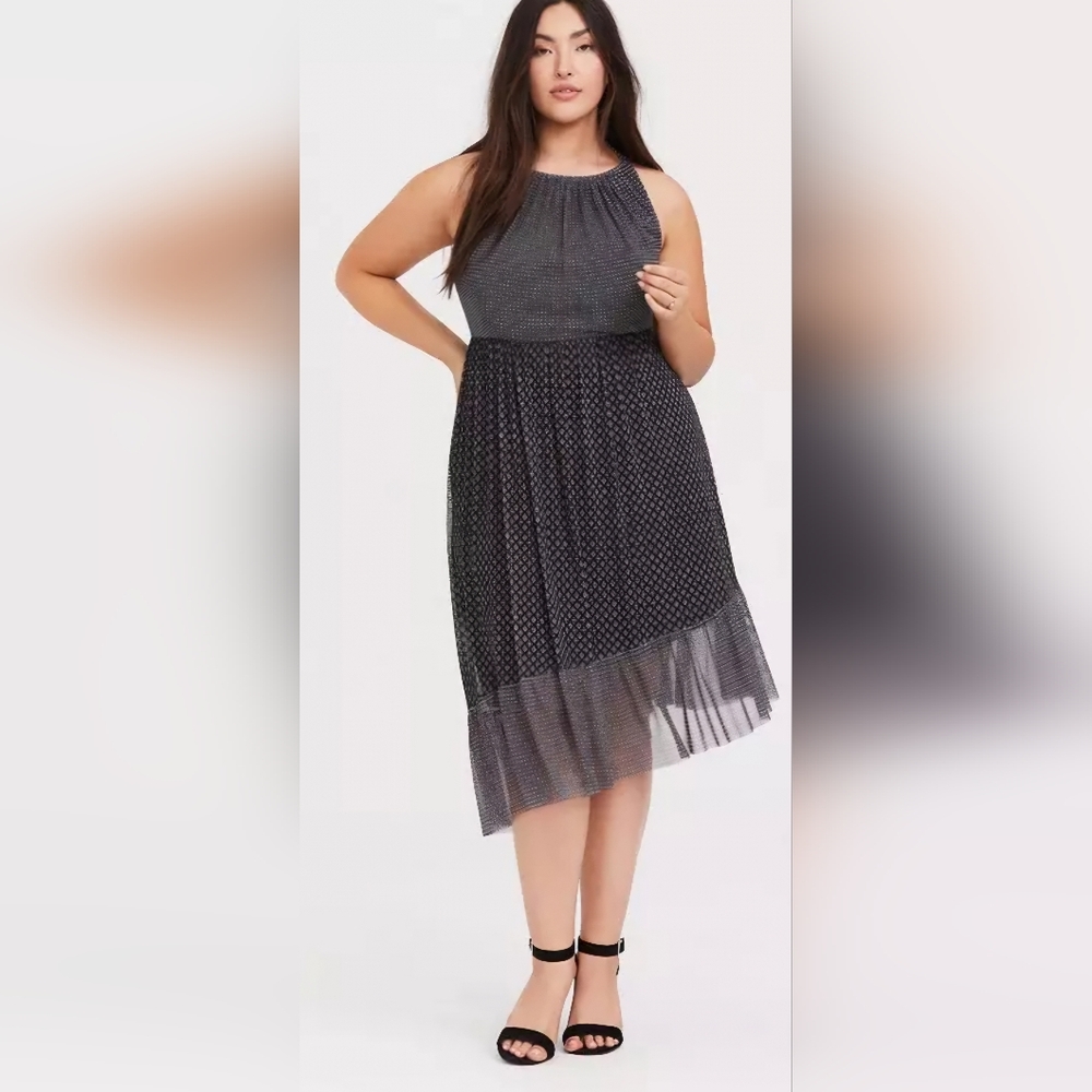 Torrid Black Diamond Mesh Asymmetrical Dress